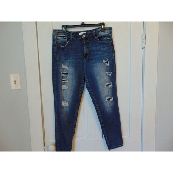 Kan Can High Rise Ankle Skinny Jeans Dark Wash Size 32 distressed great cond - Picture 1 of 8